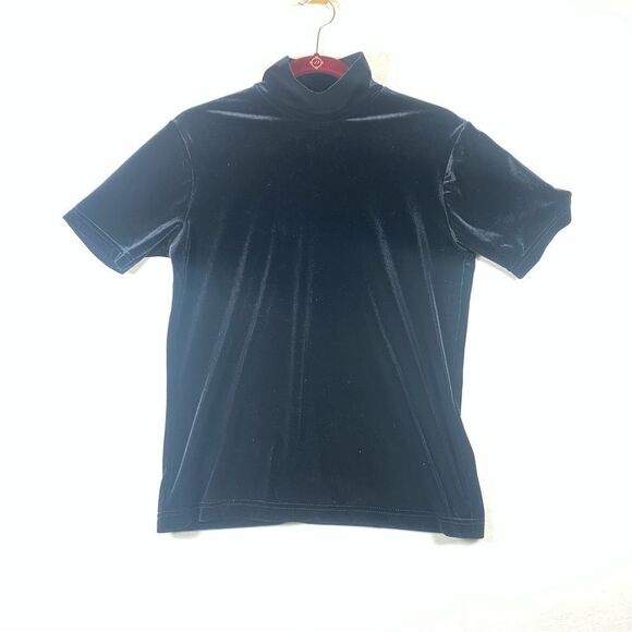 Summit Hill Black Mock Neck Short Sleeve Velvet Top Size Small - Picture 1 of 8